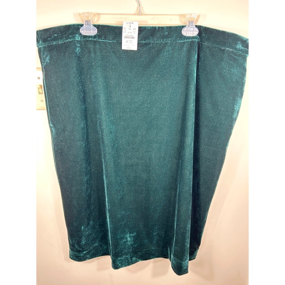 J‎ Crew Velvet Midi Skirt Emerald Green Pull On 3X Holiday Party Lined Pockets